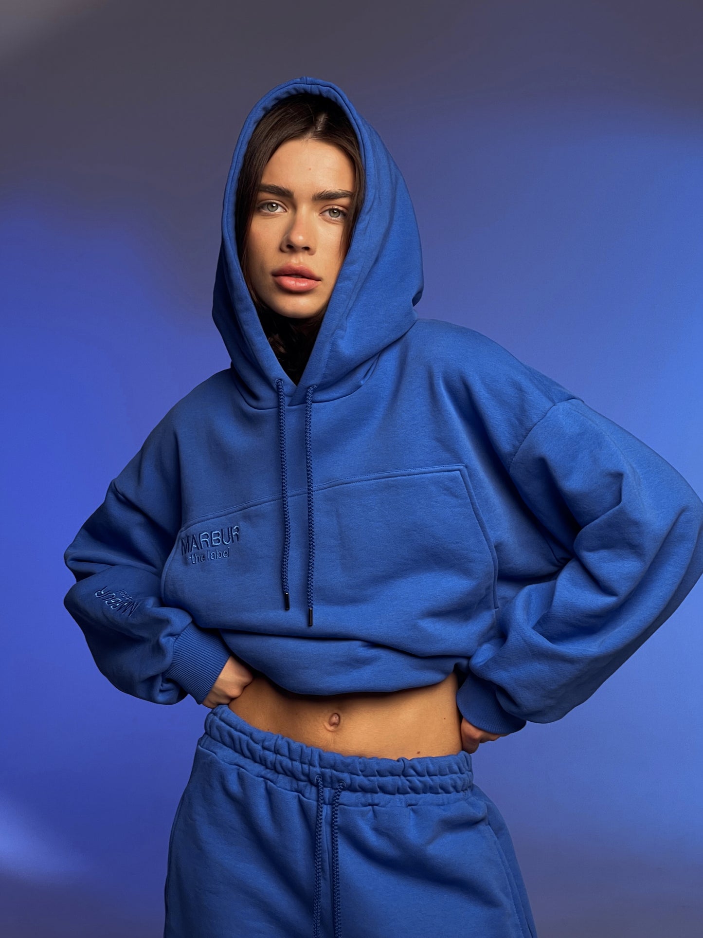 ROYAL BLUE with shorts and short hoodie