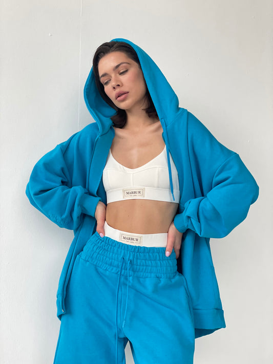 Tracksuit with shorts and zipped hoodie in ELECTRIC BLUE